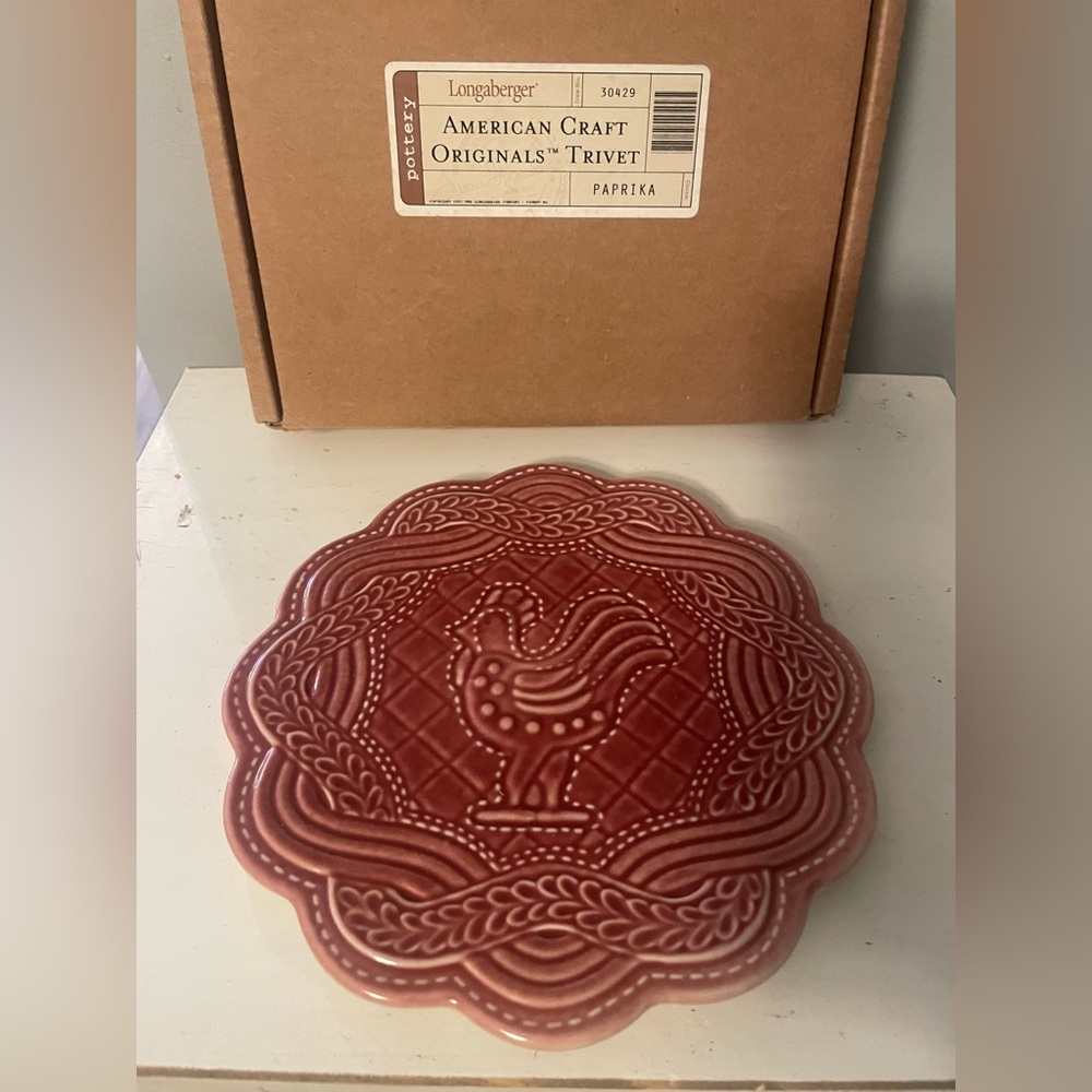 Longaberger Pottery American Craft Originals Trivet Lt Paprika Rooster